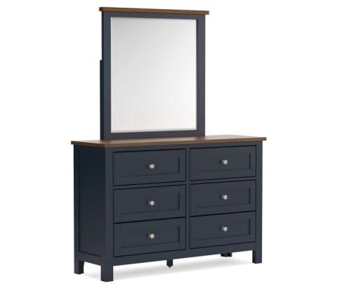 Landocken - Brown / Blue - Dresser and Mirror, 54.13" Wide