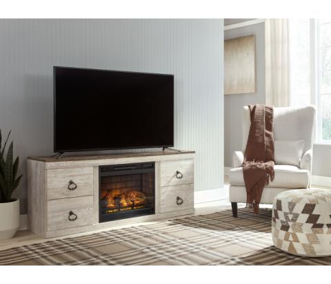 Willowton TV Stand With Electric Fireplace - Light Brown