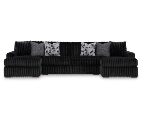 Midnight-Madness - Onyx - 3-Piece Sectional With Laf And Raf Corner Chaises, 150"