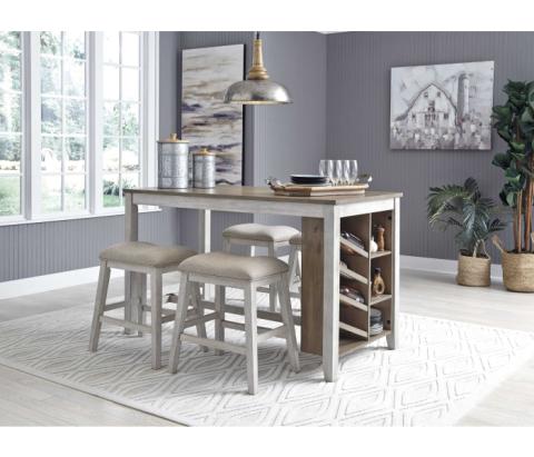 Skempton - White - 5 Pc. - Counter Table, 4 Upholstered Stools