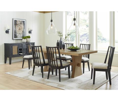 Harbor Manor - Light Brown / Black - 8 Pc. - Rectangular Dining Table, 6 Side Chairs, Server