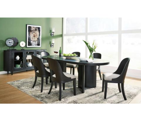 Rowanbeck - Black - 8 Pc. - Dining Table, 6 Side Chairs, Server