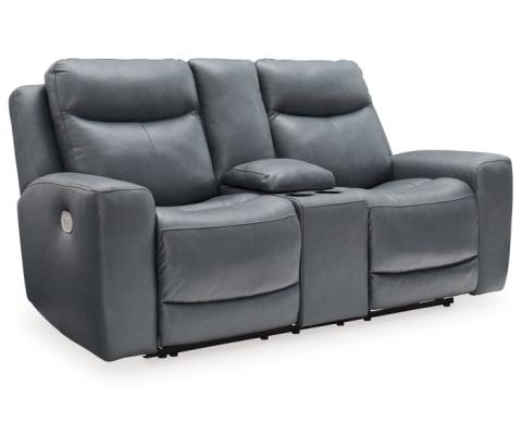Mindanao - Steel - Power Reclining Loveseat with Console /Adj Hdrst