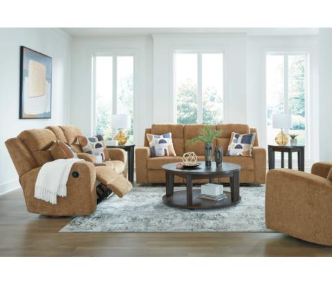 Kanlow - Honey - 3 Pc. - Reclining Sofa, Reclining Loveseat With Console, Rocker Recliner