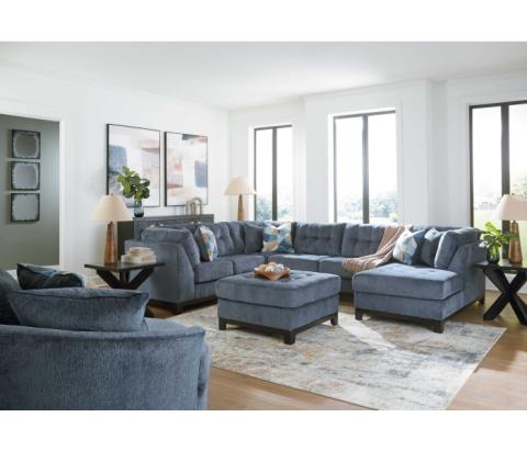 Maxon Place - Navy - 5 Pc. - 3-Piece Sectional With Raf Corner Chaise, Chair, Ottoman