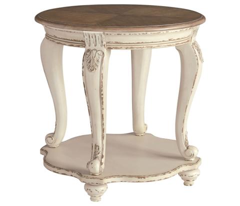 Realyn - White / Brown - Round End Table, 26"