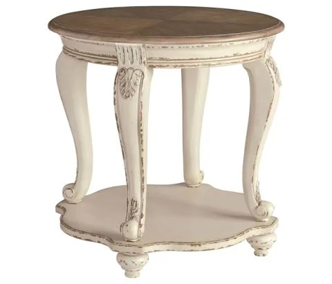 Realyn - White / Brown - Round End Table, 26"
