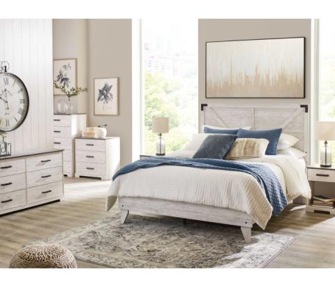 Shawburn - White / Black / Gray - 3 Piece - Dresser, Full Panel Platform Bed