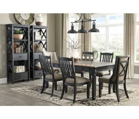 Tyler Creek - Dark Gray - 9 Pc. - Dining Room Table, 4 Side Chairs, 2 Upholstered Side Chairs, 2 Cabinets