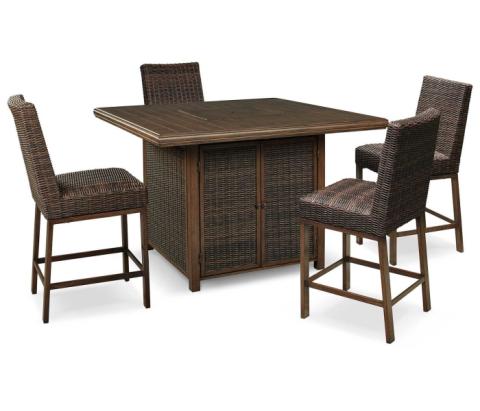 Paradise Trail - Medium Brown - 5 Pc. - Outdoor Counter Height Dining Table With 4 Barstools