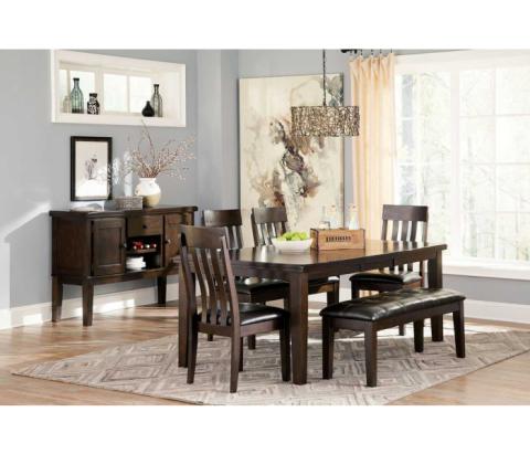 Haddigan - Dark Brown - 6 Pc. - Extension Table, 4 Side Chairs, Bench