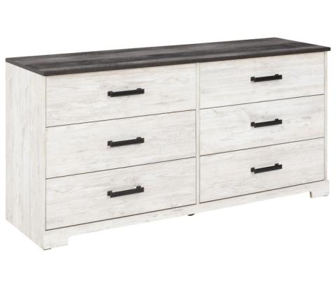 Shawburn - White / Black / Gray - Six Drawer Dresser - Pewter-tone pulls, 59.02" Wide