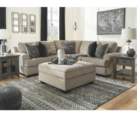Bovarian - Stone - 3 Pc. - Right Arm Facing Sofa with Corner Wedge 2 Pc Sectional, Ottoman