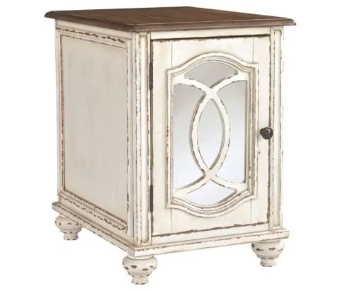 Realyn - White / Brown - Chair Side End Table - Insert Mirror, 18"