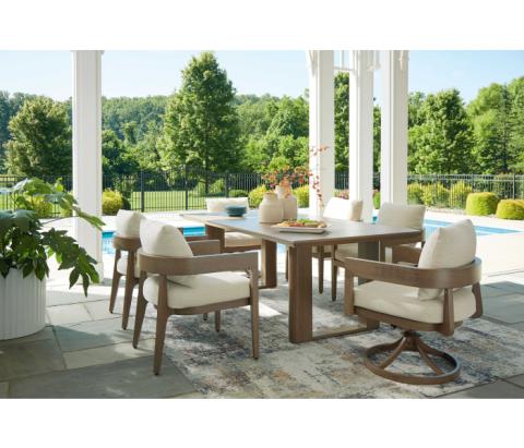 Serene Bay - Dark Brown - 7 Pc. - Dining Table, 4 Arm Chairs, 2 Swivel Chairs