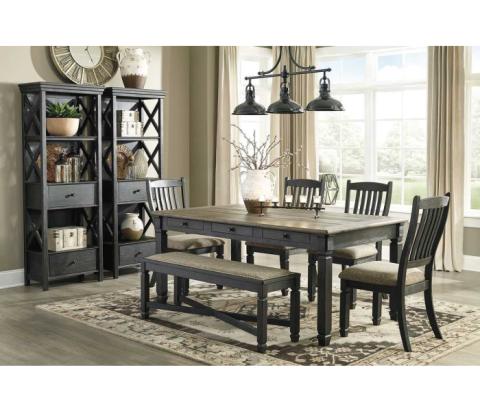 Tyler Creek - Dark Gray - 8 Pc. - Dining Room Table, 4 Side Chairs, Bench, 2 Cabinets