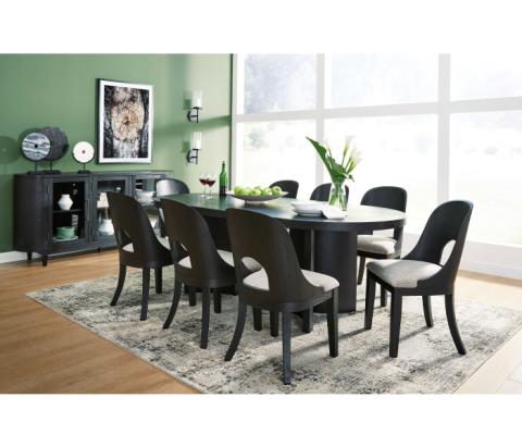 Rowanbeck - Black - 10 Pc. - Dining Table, 8 Side Chairs, Server