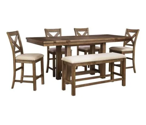 Moriville - Dark Gray - 6 Pc. - Counter Extension Table, 4 Barstools, Bench