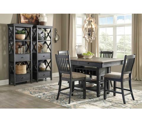 Tyler Creek - Dark Gray - 7 Pc. - Counter Table, 4 Barstools, 2 Cabinets