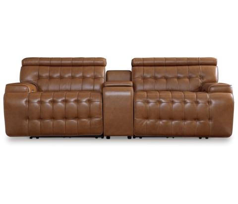 Temmpton - Chocolate - 3-Piece Power Reclining Sectional Loveseat With Console, 100"