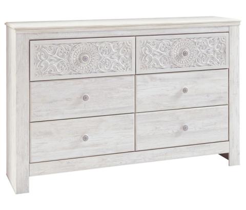 Paxberry - Whitewash - Six Drawer Dresser - Medallion Drawer Pulls, 61.26" Wide