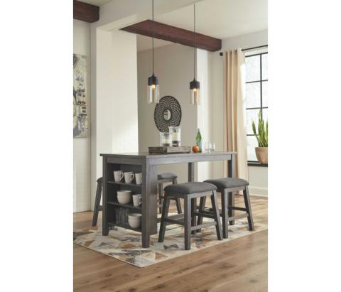 Caitbrook - Gray - 5 Pc. - Counter Table, 4 Upholstered Stools