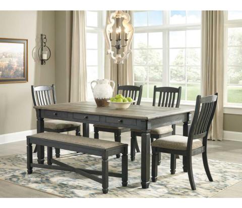 Tyler Creek - Dark Gray - 6 Pc. - Dining Room Table, 4 Side Chairs, Bench