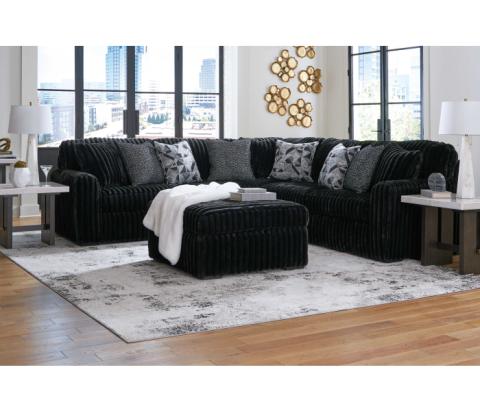 Midnight-Madness - Onyx - 4 Pc. - 3-Piece Sectional, Ottoman