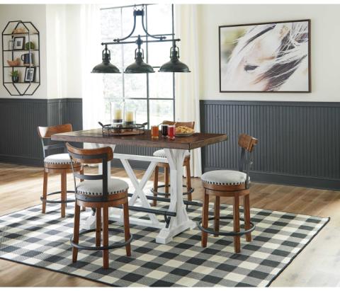 Valebeck - White - 5 Pc. - Counter Table, 4 Upholstered Barstools