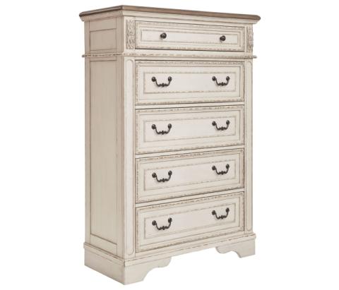 Realyn - White / Brown / Beige - Five Drawer Chest, 58.13" Tall