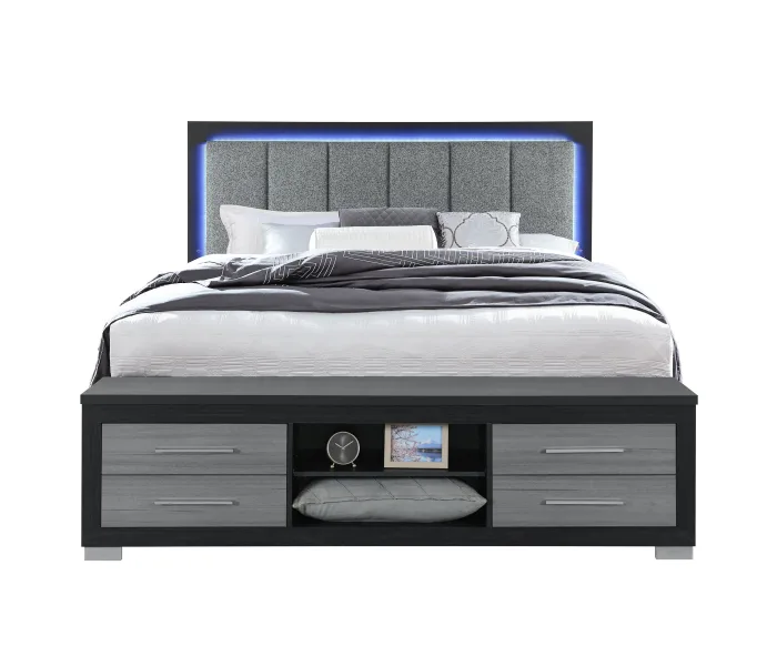 Emma - King Bed With LED And USB - Black /
