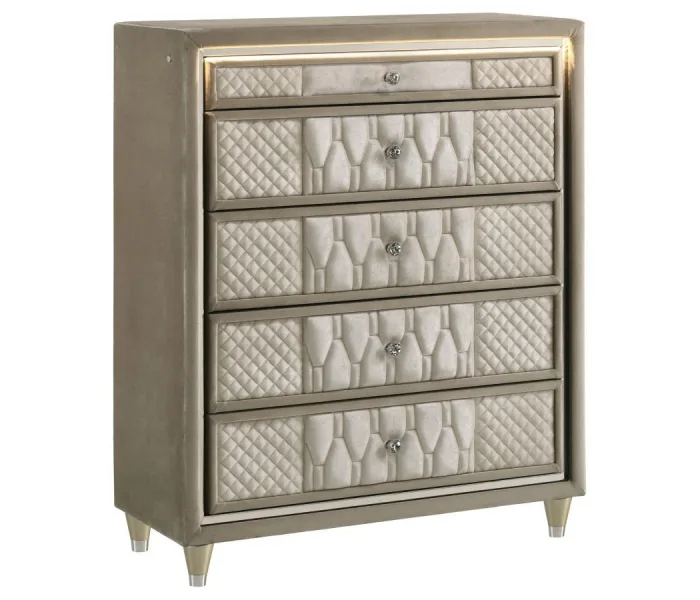 Lorient - 5-Drawer LED Chest Of Drawers - Ivory And Camel, 48.75" Tall