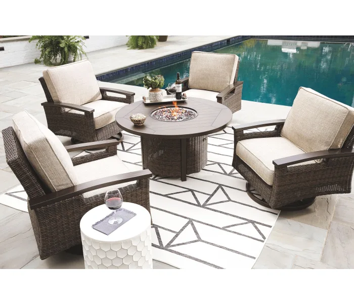 Paradise Trail - Medium Brown - 5 Pc. - Conversation Set with 4 Swivel Lounge Chairs