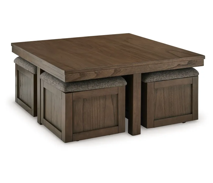 Boardernest - Brown - Cocktail Table With 4 Stools (Set of 5), 40.13"