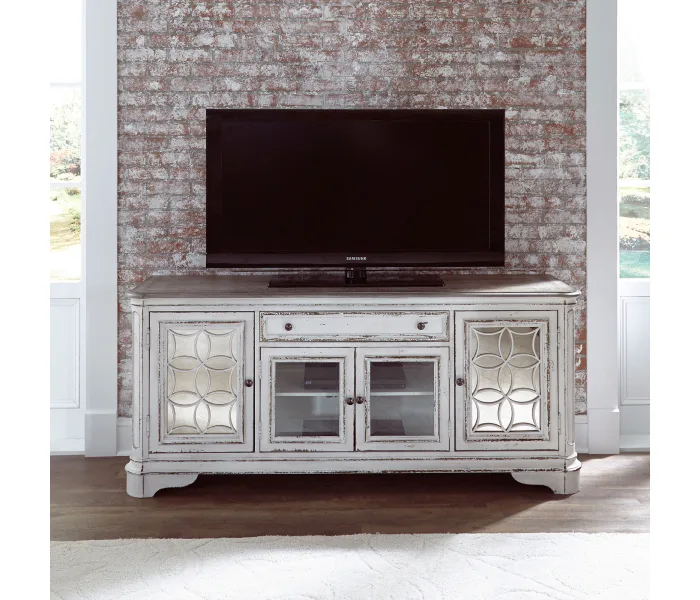 Magnolia Manor - Entertainment TV Stand - White - Glass Doors