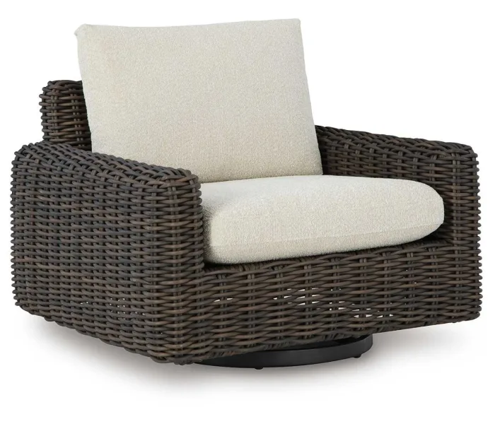 Kimora - Beige / Dark Brown - Swivel Glider Lounge With Cushion