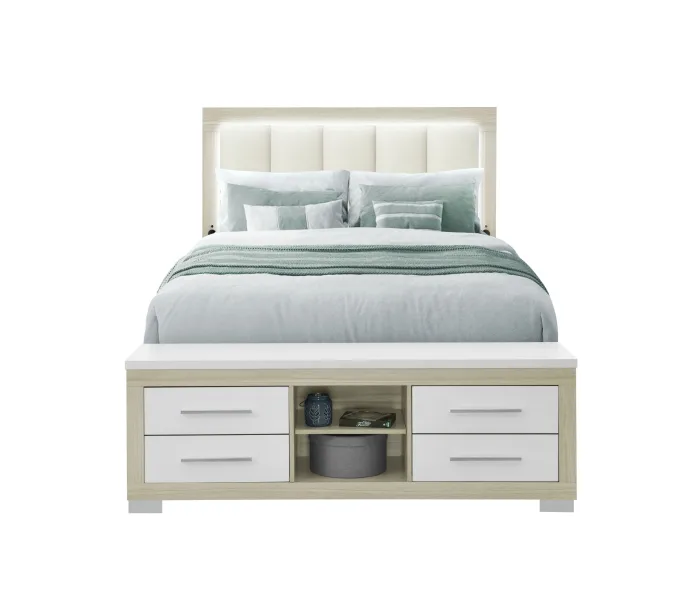 Emma - Queen Bed Headboard With LED And USB - Natural /