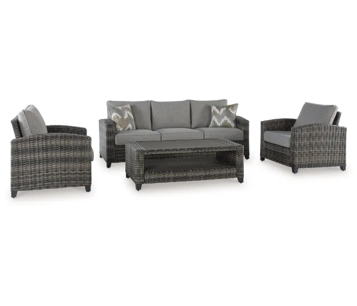 Oasis Court - Gray - Sofa, Chairs, Table Set (Set of 4)