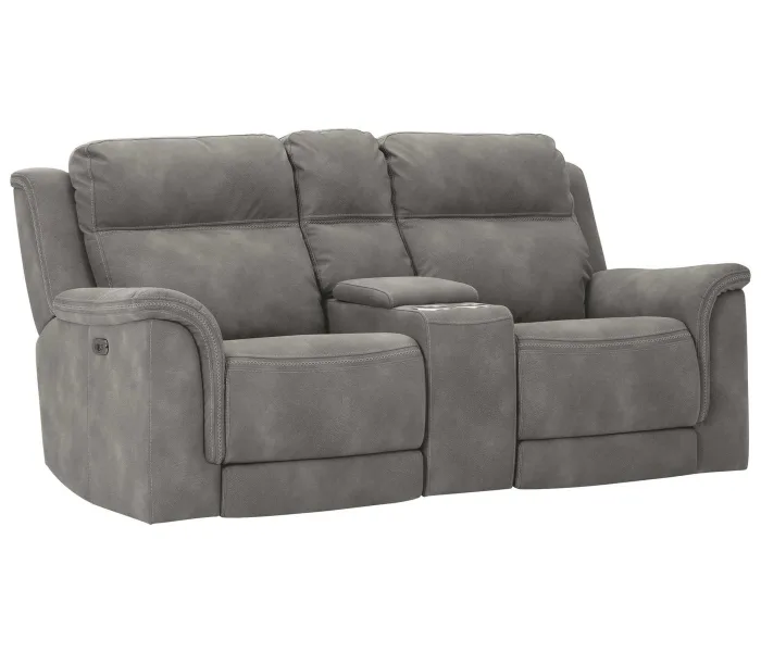 Next-Gen - Slate - Power Reclining Loveseat with Console/Adj Hdrst