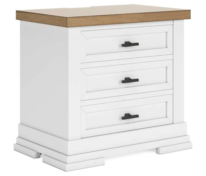 Ashbryn - White / Natural - Three Drawer Night Stand