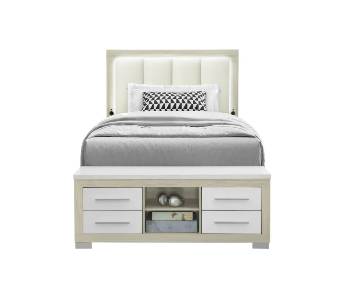 Emma - Full Bed With LED And USB - Light Brown /