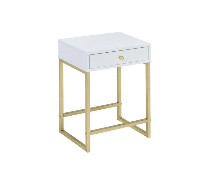Coleen - Accent Table - White & Brass, 16"