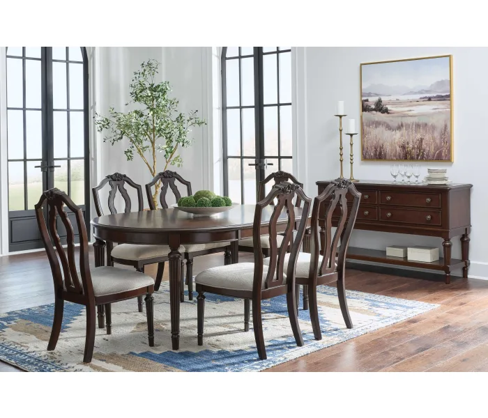 Lavinton - Brown - 8 Pc. - Dining Room Extension Table, 6 Side Chairs, Server