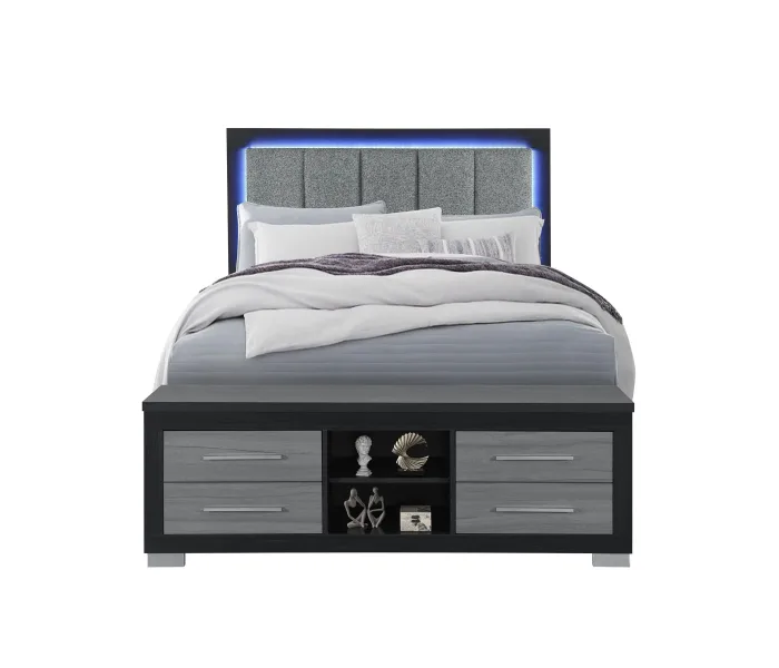 Emma - Queen Bed With LED And USB - Black /