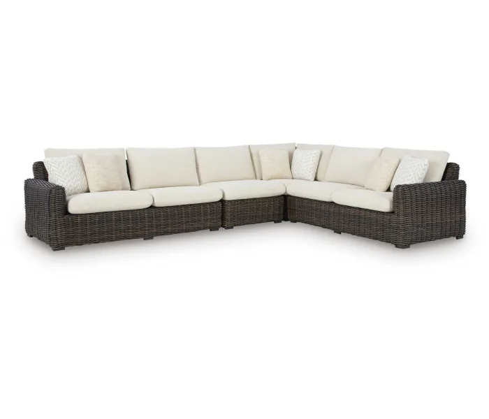 Kimora - Beige / Dark Brown - 4-Piece Outdoor Sectional, 141"