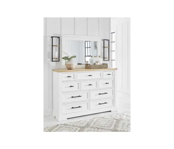 Ashbryn - White / Natural - Bedroom Mirror