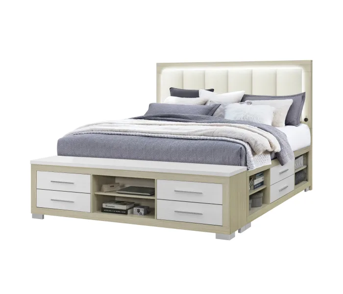 Emma - King Bed With LED And USB - Natural /