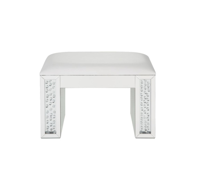 Nysa - Vanity Stool - Ivory PU, Mirrored & Faux Crystals