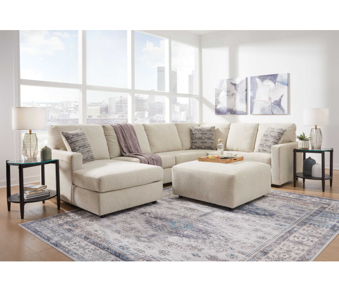 Edenfield - Linen - 4 Pc. - Left Arm Facing Corner Chaise 3 Pc Sectional, Ottoman