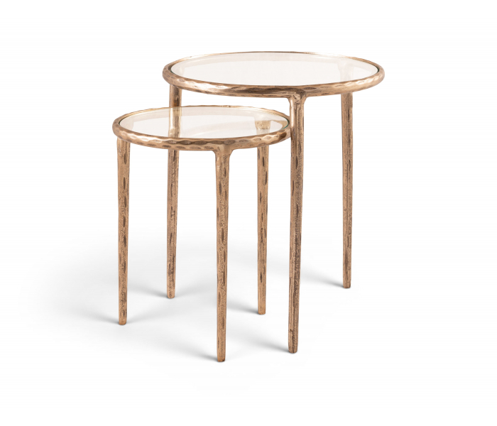 Evren - Glass Top And Aluminum Base 2 Piece Nesting End / Side Table - Clear / Brass - Gold, 18"